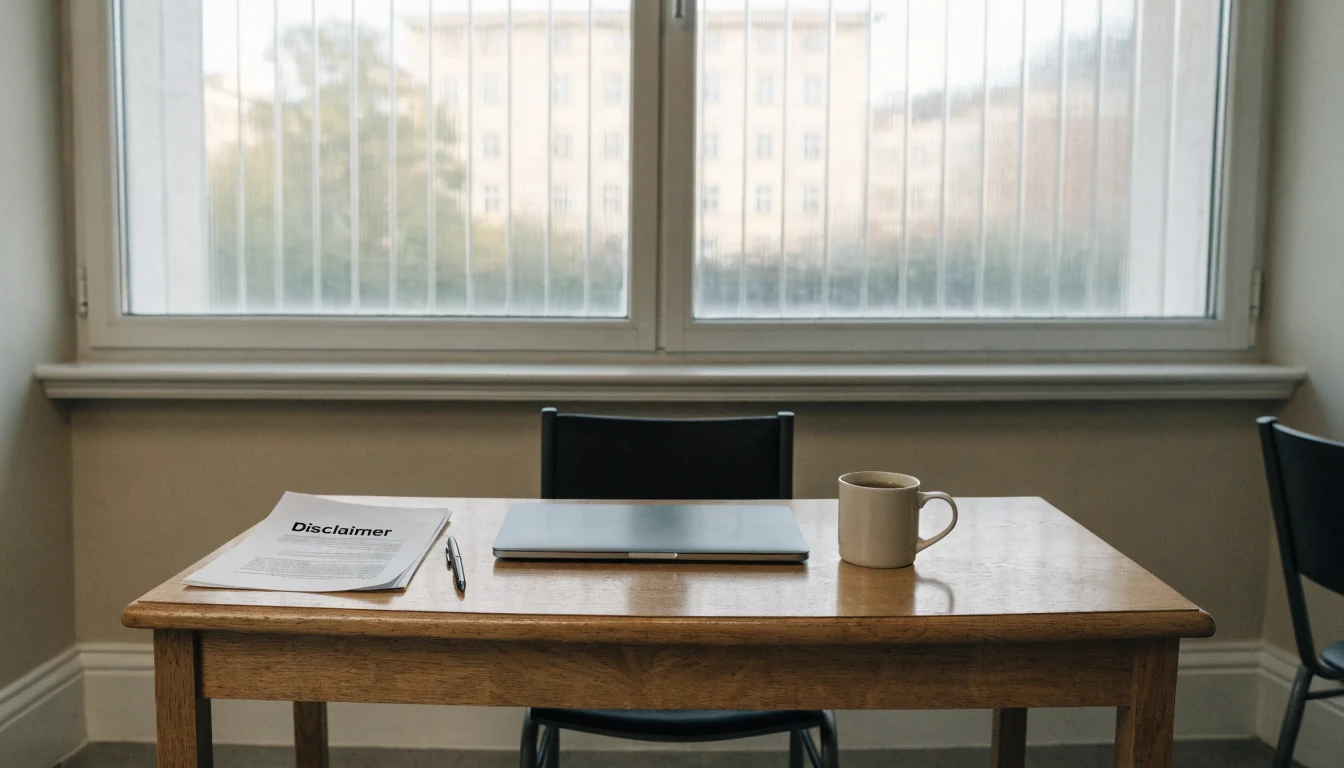 Neutrales Büro mit Schreibtisch, Laptop und Dokumenten